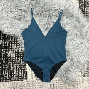 LEITH Solid Teal Textured Plunge Halter One-Piece Swimsuit Size Large ($68)